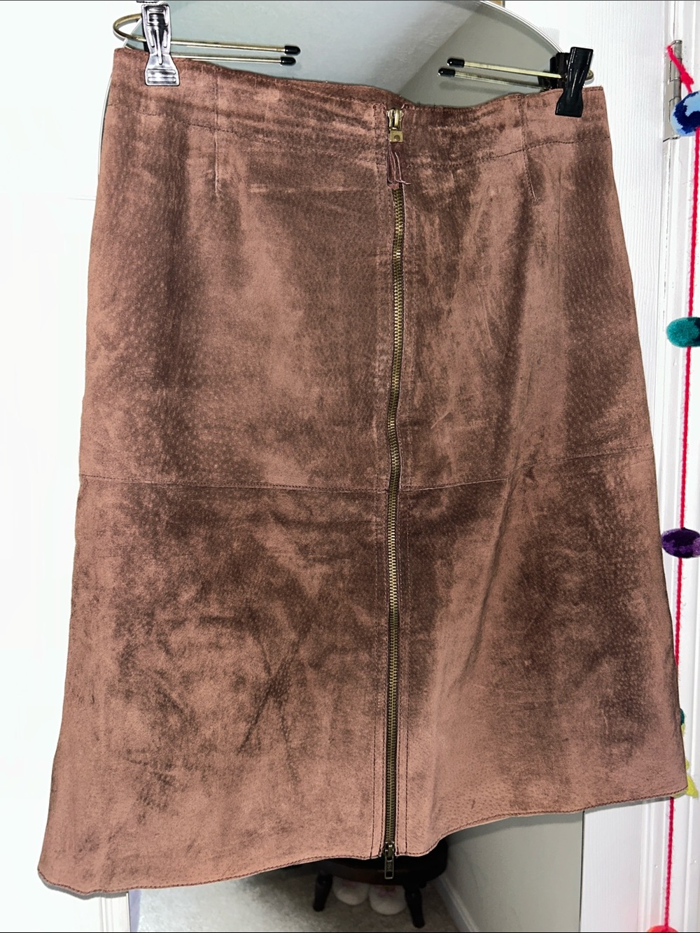 Isaac Mizrahi Brown Faux-Suede A-Line Skirt with Front Zip